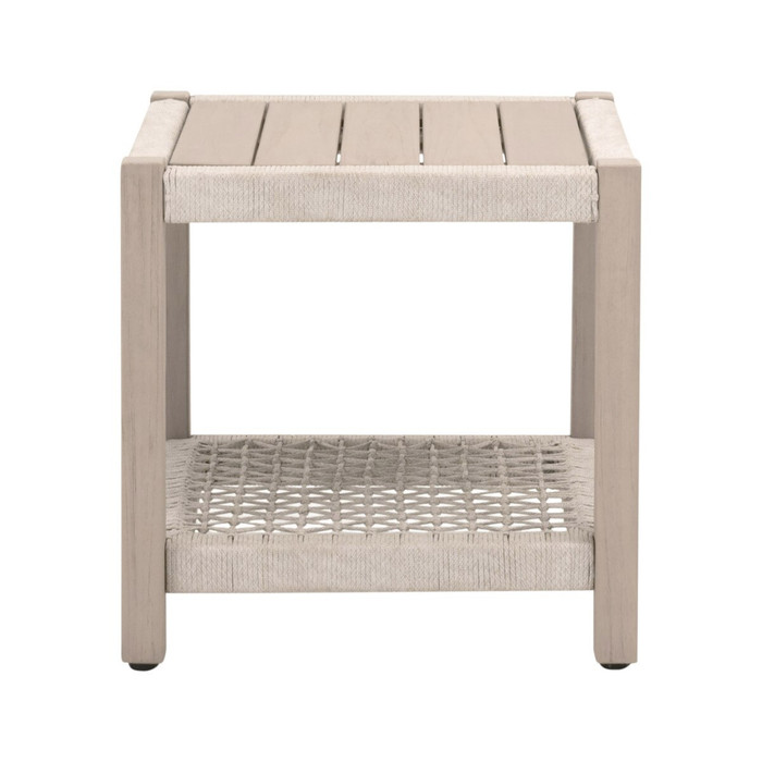 Essentials For Living - Wrap Outdoor End Table in Oat Flat Rope, Washed Ever Teak