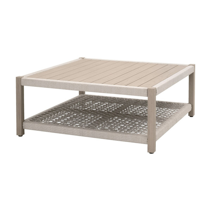 Essentials For Living - Wrap Outdoor Square Coffee Table in Oat Flat Rope, Washed Ever Teak