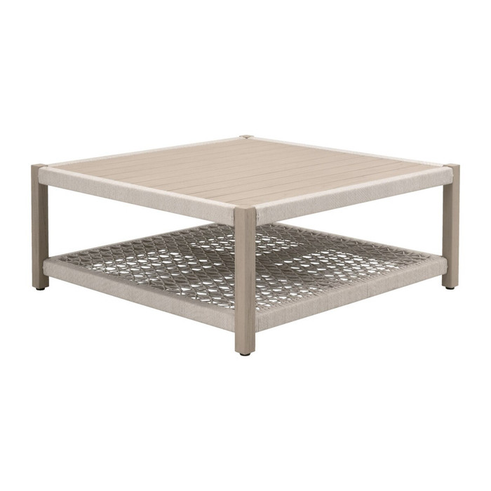 Essentials For Living - Wrap Outdoor Square Coffee Table in Oat Flat Rope, Washed Ever Teak