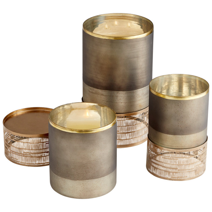 Medium Lucid Silk Candleholder in Black Onyx And Antique Brass by Cyan Design