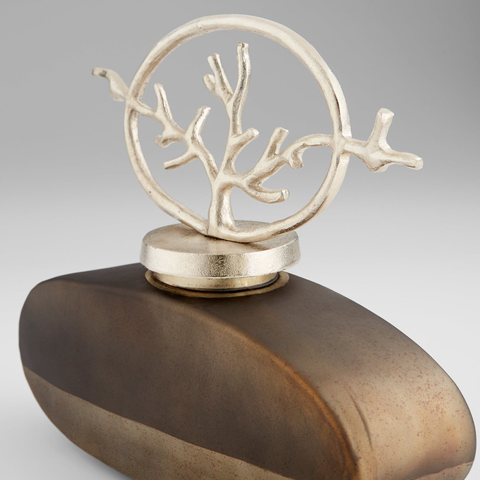 Small Round Viewleaf Sculpture in Black Onyx And Nickel by Cyan Design