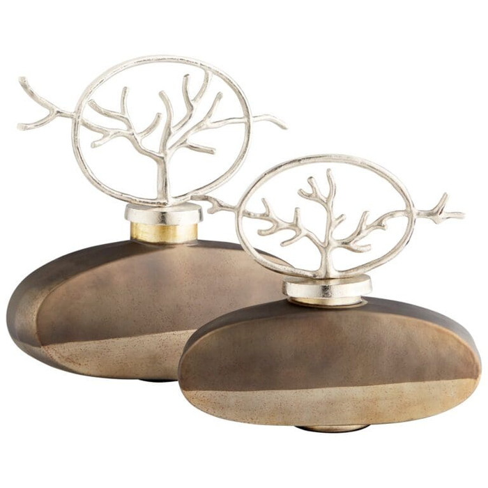 Medium Round Viewleaf Sculpture in Black Onyx And Nickel by Cyan Design