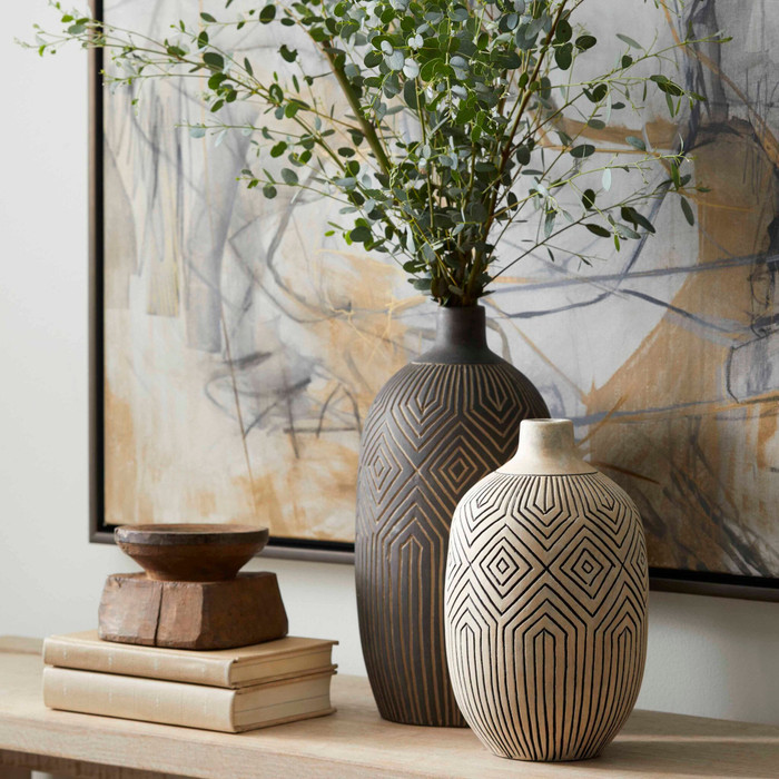 Small Light Labyrinth Vase in White by Cyan Design