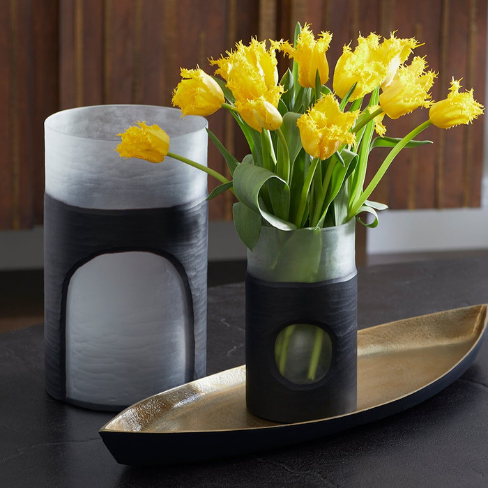 Ominous Frost Vase Tall in Clear And Black by Cyan Design