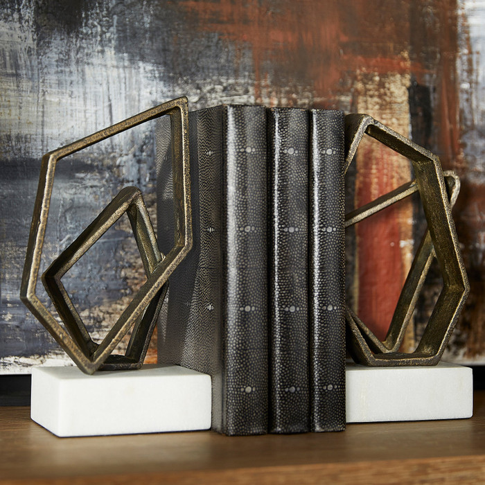 Euclid Bookends in White & Bronze Designed by J Kent Martin by Cyan Design