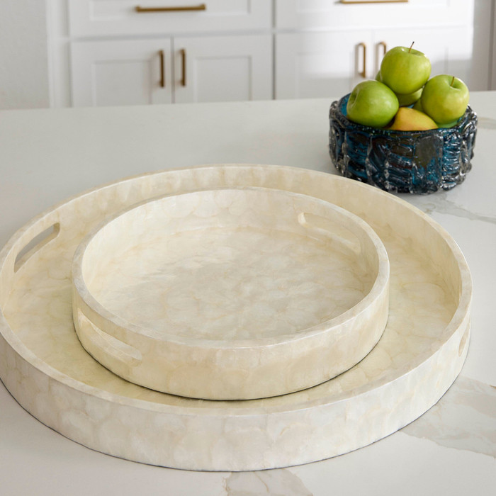 Large Triton Round Tray in Pearl by Cyan Design