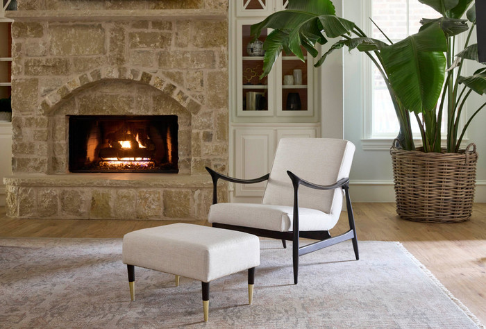 Oscar Ottoman in Cream Basket Weave in Dark Brown