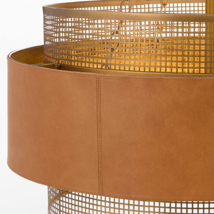 Leather Newcomb Chandelier in Aged Brass by Cyan Design