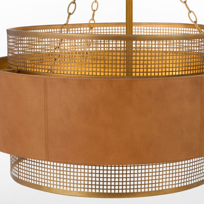 Leather Newcomb Chandelier in Aged Brass by Cyan Design