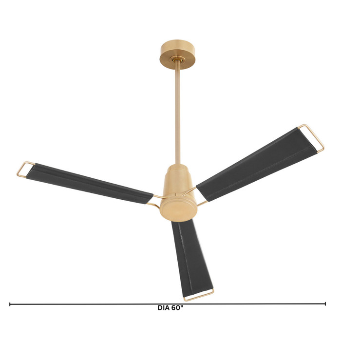Zephyr 60″ Ceiling Fan in Aged Brass with Black Leather by Cyan Design