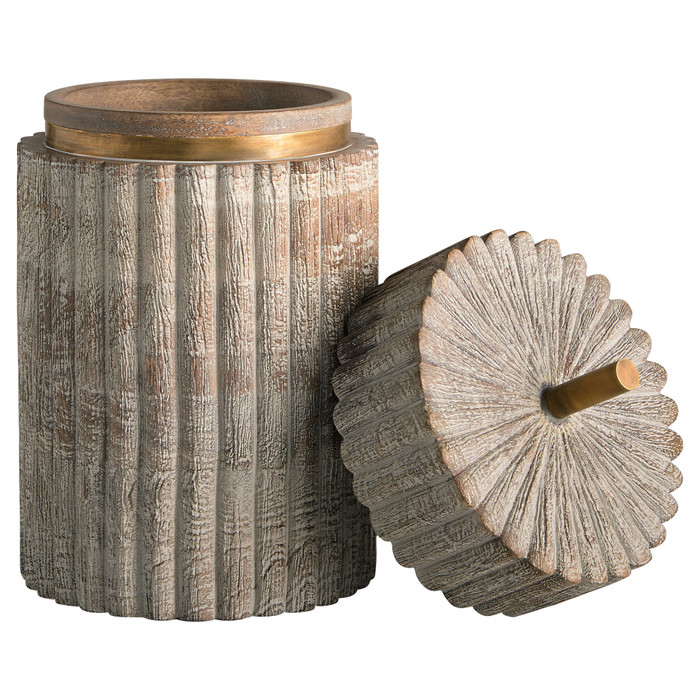 Tall Zucca Box Designed by J Kent Martin in Distressed Taupe & Brass by Cyan Design