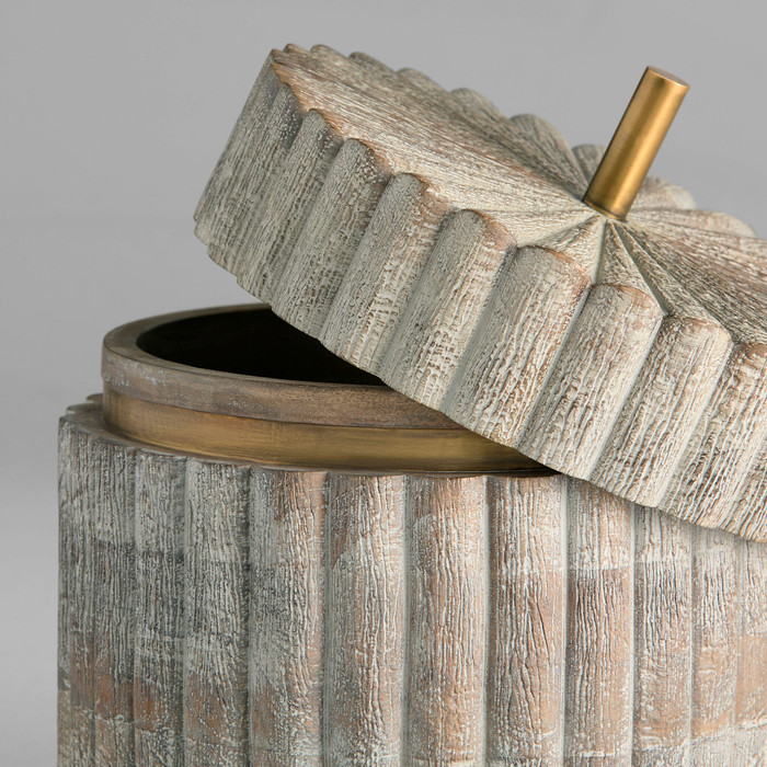 Wide Zucca Box Designed by J Kent Martin in Distressed Taupe & Brass by Cyan Design