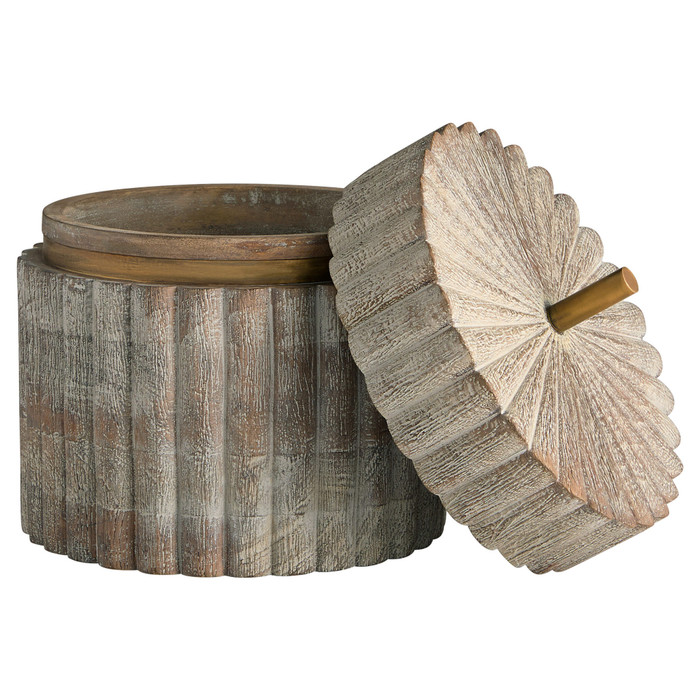 Wide Zucca Box Designed by J Kent Martin in Distressed Taupe & Brass by Cyan Design