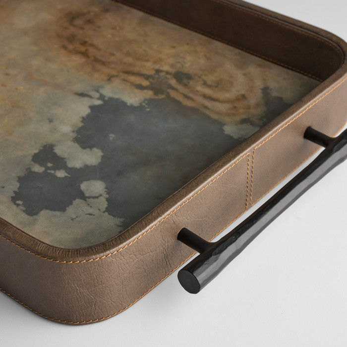 Small Tesoro Tray Designed by J Kent Martin in Smoke Grey, Slate Veneer & Matte Black by Cyan Design