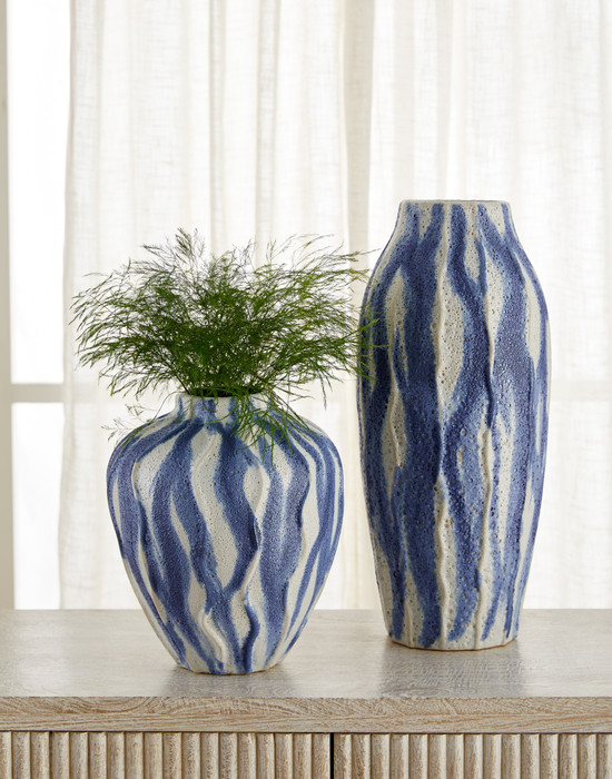 Tall Ripple Vase in Chalk White & Blue by Cyan Design