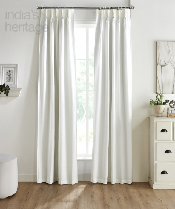 Oxford Linen Cotton Pinch Pleat Curtain in White by India's Heritage Oxford Linen Cotton Pinch Pleat Curtain in White by India's Heritage