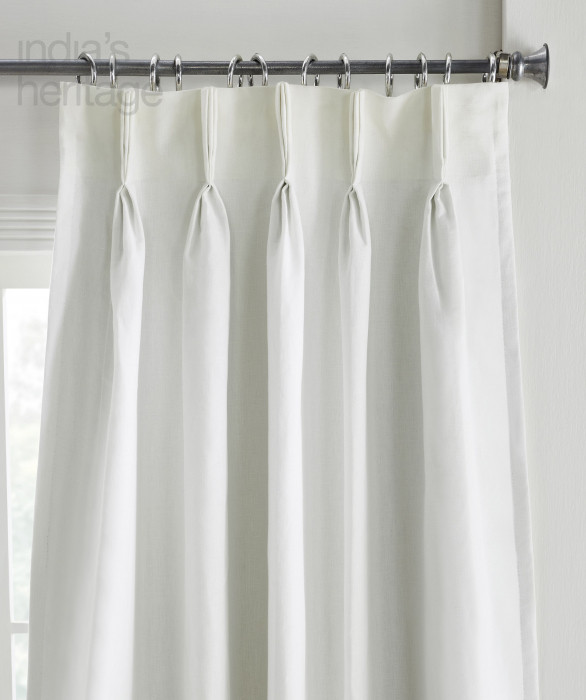 Oxford Linen Cotton Pinch Pleat Curtain in White by Ellora Casa by India's Heritage