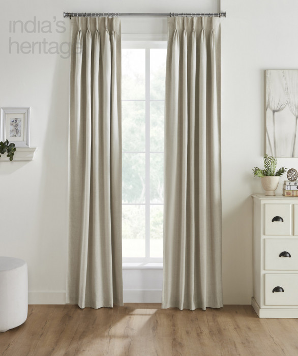 Oxford Linen Cotton Pinch Pleat Curtain in Natural by Ellora Casa by India's Heritage