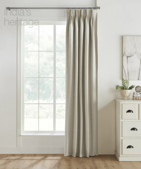 Oxford Linen Cotton Pinch Pleat Curtain in Natural by Ellora Casa by India's Heritage