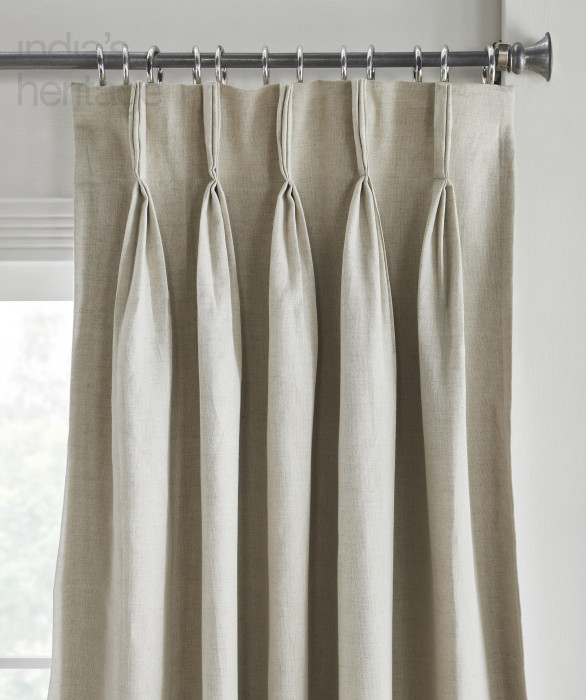 Oxford Linen Cotton Pinch Pleat Curtain in Natural by Ellora Casa by India's Heritage