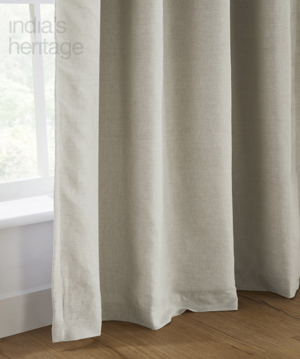 Oxford Linen Cotton Pinch Pleat Curtain in Natural by India's Heritage Oxford Linen Cotton Pinch Pleat Curtain in Natural by India's Heritage