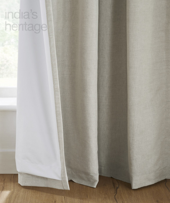 Oxford Linen Cotton Pinch Pleat Curtain in Natural by Ellora Casa by India's Heritage
