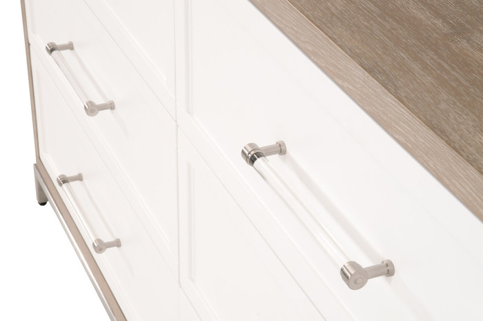 Essentials For Living - Wrenn 6-Drawer Double Dresser in Natural Gray Acacia, Matte White, Brushed Stainless Steel