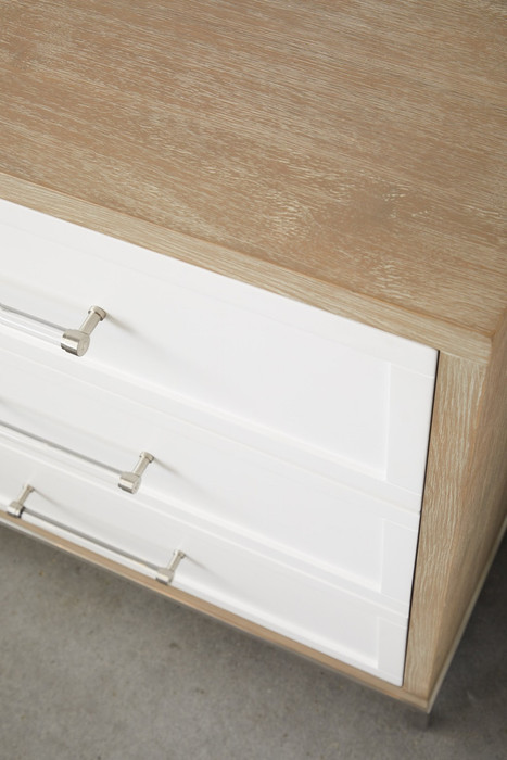Essentials For Living - Wrenn 6-Drawer Double Dresser in Natural Gray Acacia, Matte White, Brushed Stainless Steel