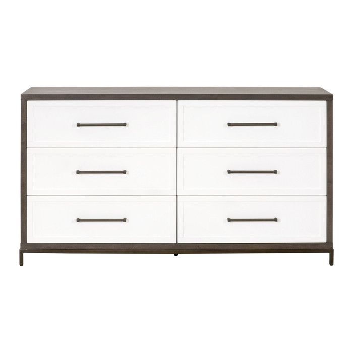 Essentials For Living - Wrenn 6-Drawer Double Dresser in Burnished Brown Acacia, Matte White, Antique Bronze