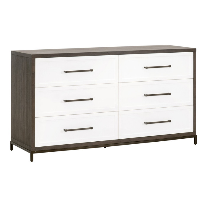 Essentials For Living - Wrenn 6-Drawer Double Dresser in Burnished Brown Acacia, Matte White, Antique Bronze