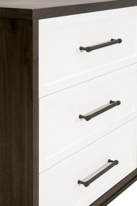 Essentials For Living - Wrenn 6-Drawer Double Dresser in Burnished Brown Acacia, Matte White, Antique Bronze