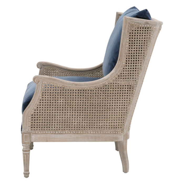 Essentials For Living - Churchill Club Chair in Denim Velvet, Natural Gray Birch, Cane