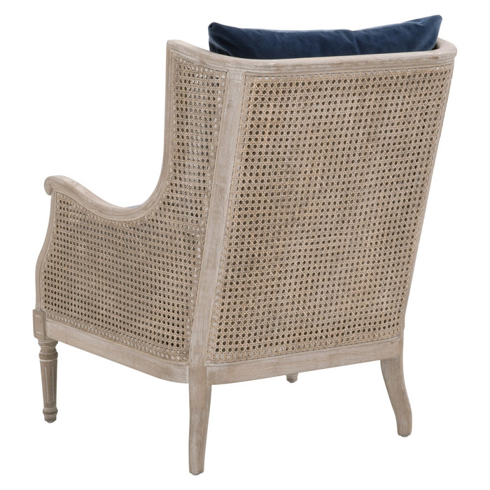 Essentials For Living - Churchill Club Chair in Denim Velvet, Natural Gray Birch, Cane