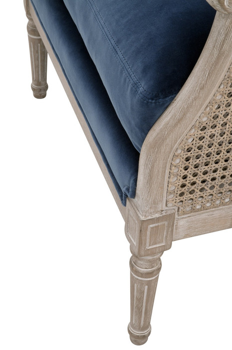 Essentials For Living - Churchill Club Chair in Denim Velvet, Natural Gray Birch, Cane