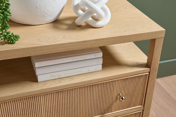 Essentials For Living - Highland Open Shelf, 2-Drawer Nightstand in Natural Oak