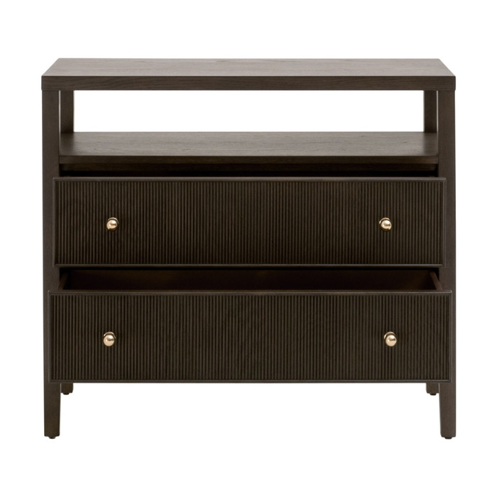 Essentials For Living - Highland Open Shelf 2-Drawer Nightstand in Dutch Brown Oak