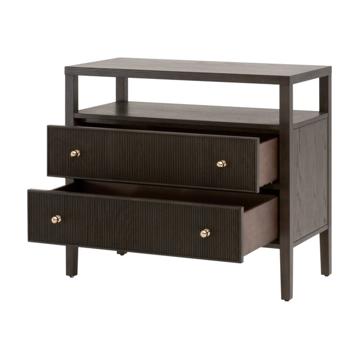 Essentials For Living - Highland Open Shelf 2-Drawer Nightstand in Dutch Brown Oak