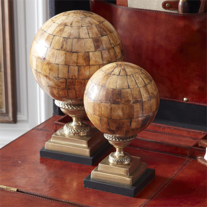 Set of 2 Bone Tile Globe Finials by K&K Interiors