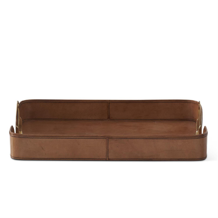 Set of 2 Nested Brown Leather Trays by K&K Interiors Set of 2 Nested Brown Leather Trays by K&K Interiors
