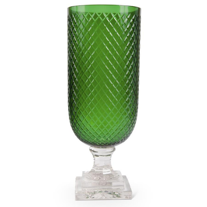 15 Inch Hobnail Emerald Green Vase on Clear Glass Pedestal by K&K Interiors 15 Inch Hobnail Emerald Green Vase on Clear Glass Pedestal by K&K Interiors