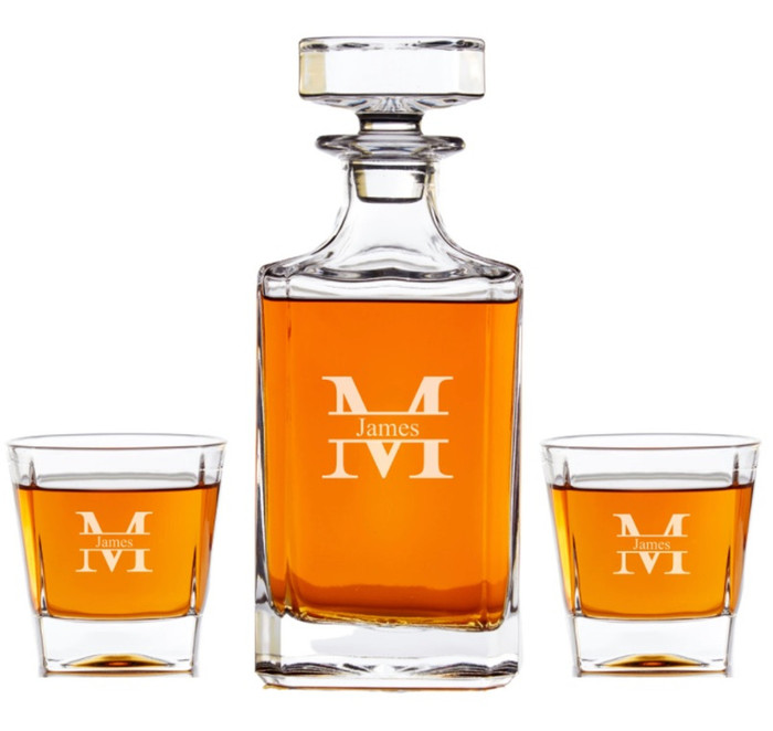 Personalized Whiskey Decanter Set - Split Letter by Carved Solutions