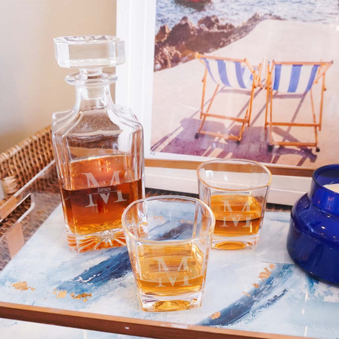 Personalized Whiskey Decanter Set - Split Letter by Carved Solutions