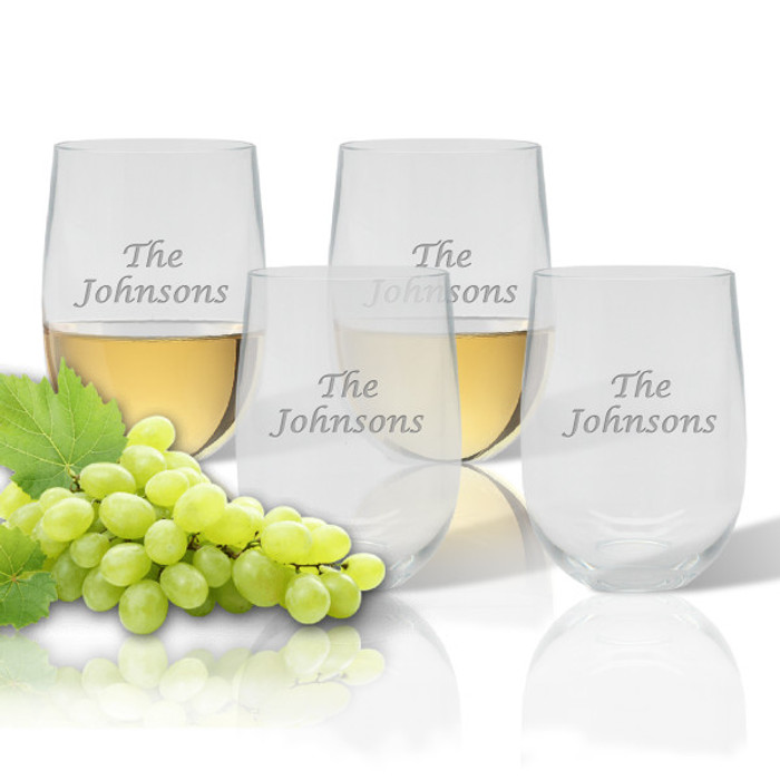 PERSONALIZED (Initials) Stemless Wine Tumbler - Set of 4, Tritan Unbreakable by Carved Solutions