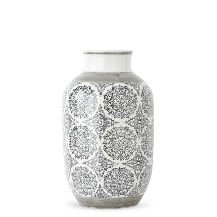 Set of 2 Ceramic Containers with Gray Pattern by K&K Interiors (KK-15115B)