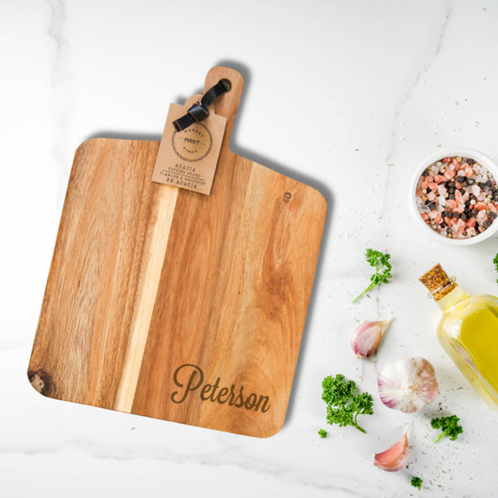 Acacia Cheese Board with Handle by Carved Solutions
