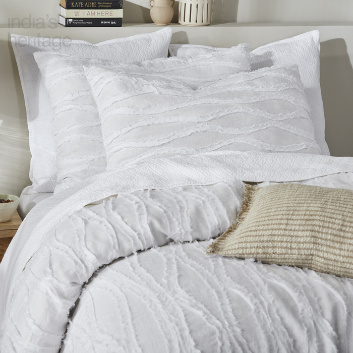 Ellora Casa by India's Heritage Fraying Euro Shams in White