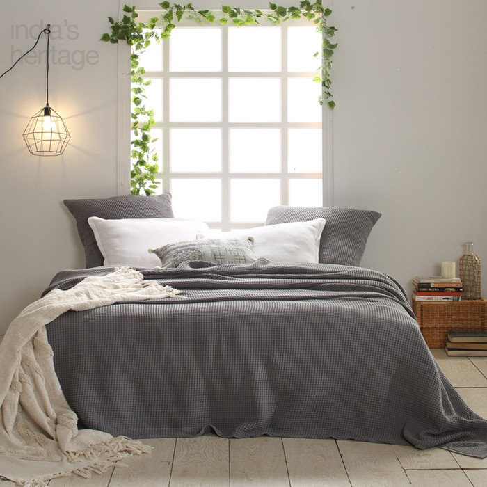 Ellora Casa by India's Heritage Vienna Waffle Euro Shams Grey