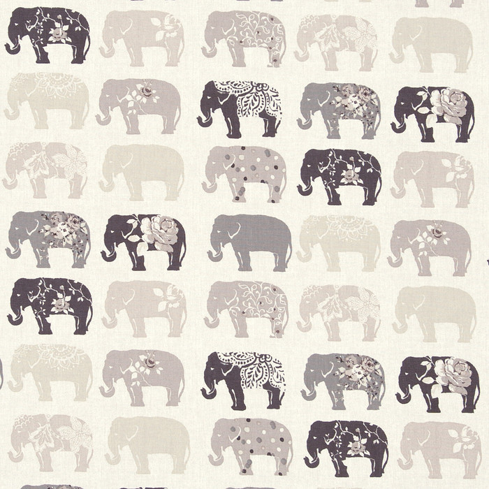 Elephants in Natural, Multipurpose Fabric by Clarke & Clarke