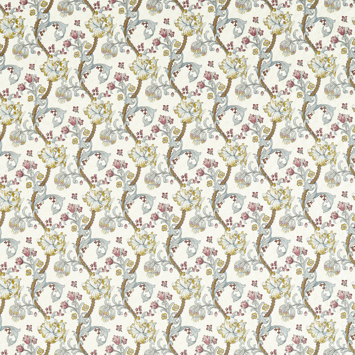 Golden Lily Embroidery in Plum/denim, Drapery Fabric by Clarke & Clarke