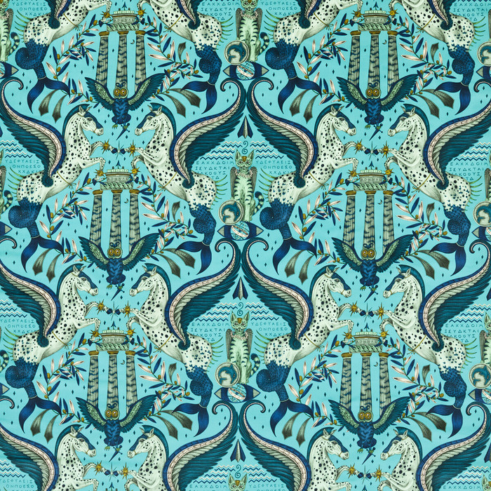 Odyssey Mythos Velvet in Peacock, Upholstery Fabric by Clarke & Clarke